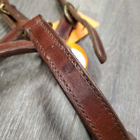 Narrow Double Stitch Leather Halter, adj, snap *vgc, clean, stiff, rubs, mnr stains, vmnr dirt
