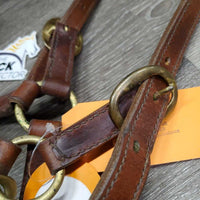 Narrow Double Stitch Leather Halter, adj, snap *vgc, clean, stiff, rubs, mnr stains, vmnr dirt
