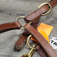 Narrow Double Stitch Leather Halter, adj, snap *vgc, clean, stiff, rubs, mnr stains, vmnr dirt
