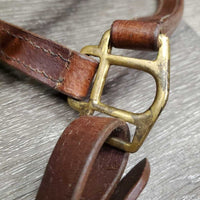 Narrow Double Stitch Leather Halter, adj, snap *vgc, clean, stiff, rubs, mnr stains, vmnr dirt
