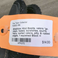 Hind Boots, velcro *gc, clean, faded, scratches, scuffs, hairy, curled velcro, pilly & rubbed edges, 1 squished
