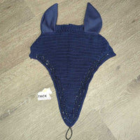 Long Crochet Fly Veil Ear Bonnet, Noseband Elastic, 2x bead bling *vgc, clean, Missing & Wavy beads
