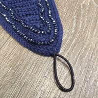 Long Crochet Fly Veil Ear Bonnet, Noseband Elastic, 2x bead bling *vgc, clean, Missing & Wavy beads
