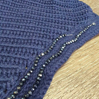 Long Crochet Fly Veil Ear Bonnet, Noseband Elastic, 2x bead bling *vgc, clean, Missing & Wavy beads
