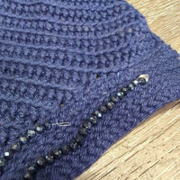 Long Crochet Fly Veil Ear Bonnet, Noseband Elastic, 2x bead bling *vgc, clean, Missing & Wavy beads
