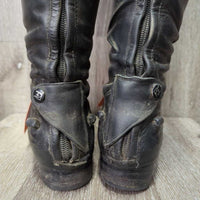 Field Boots, Zips, Full Wood Forms, Ariat Green Boot Bag *gc, dirty, sticky, gunky, creases, broken laces, unstitched & thin edges, v.puckered lining
