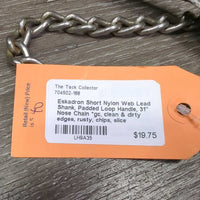 Short Nylon Web Lead Shank, Padded Loop Handle, 31" Nose Chain *gc, clean & dirty edges, rusty, chips, slice
