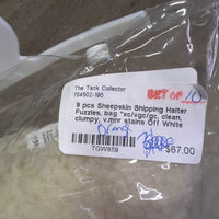 9 pcs Sheepskin Shipping Halter Fuzzies, bag *xc/vgc/gc, clean, clumpy, v.mnr stains
