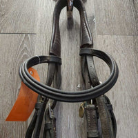 Monocrown Hunter Bridle, Flash *gc, dirty, gunky/sticky residue, loose hooks, Flash: chewed/stiff & missing keeper, older?

