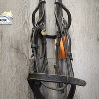 Monocrown Hunter Bridle, Flash *gc, dirty, gunky/sticky residue, loose hooks, Flash: chewed/stiff & missing keeper, older?
