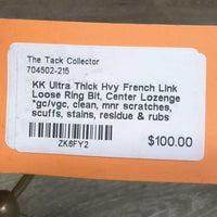 Thick Hvy French Link Loose Ring Bit, Center Lozenge *gc/vgc, clean, mnr scratches, scuffs, stains, residue & rubs

