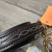 Show Ring: FS 73" Leather Lead Shank, 2x 9" Brass Chains & Snaps *xc/like new, clean, creases
