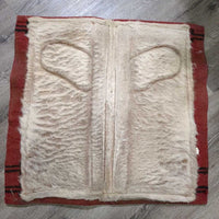 Wool Wst Saddle Pad, Front Shims *gc, clean, stains, wavy & hairy underside, hairy, rubs, residue/film, older
