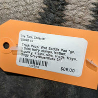 Thick Wool Wst Saddle Pad *gc, v.thick hairy clumps, leather: v.gunky, stains, rubs, snags, frays, dingy
