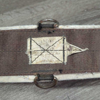 Nylon Web Cinch, Thin Felt Velcro Liner, 2x D Rings *gc/fair, clean, older, rubs, hairy, faded, rubs, pills, stains, frays

