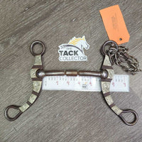 Curved LS Mullen Mouth Western Bit, Center Roller, Chain, Tooled Sides *gc, rubs, clean, rusty, stains
