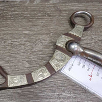 Curved LS Mullen Mouth Western Bit, Center Roller, Chain, Tooled Sides *gc, rubs, clean, rusty, stains
