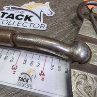 Curved LS Mullen Mouth Western Bit, Center Roller, Chain, Tooled Sides *gc, rubs, clean, rusty, stains
