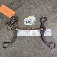 Curved LS Mullen Mouth Western Bit, Center Roller, Chain, Tooled Sides *gc, rubs, clean, rusty, stains
