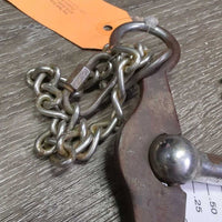 Curved LS Mullen Mouth Western Bit, Center Roller, Chain, Tooled Sides *gc, rubs, clean, rusty, stains
