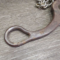 Curved LS Mullen Mouth Western Bit, Center Roller, Chain, Tooled Sides *gc, rubs, clean, rusty, stains
