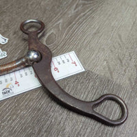Curved LS Mullen Mouth Western Bit, Center Roller, Chain, Tooled Sides *gc, rubs, clean, rusty, stains
