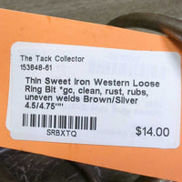 Thin Sweet Iron Western Loose Ring Bit *gc, clean, rust, rubs, uneven welds
