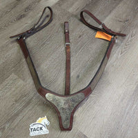 1" Wide Thick Soft Leather & Engraved Silver Breastcollar *xc/vgc, mnr dirt, creases

