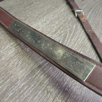 1" Wide Thick Soft Leather & Engraved Silver Breastcollar *xc/vgc, mnr dirt, creases
