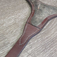 1" Wide Thick Soft Leather & Engraved Silver Breastcollar *xc/vgc, mnr dirt, creases
