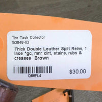 Thick Double Leather Split Reins, 1 lace *gc, mnr dirt, stains, rubs & creases

