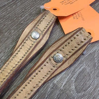 Leather Split Reins, chicago screws *gc, stains, rubs, scrapes, stiff, creases
