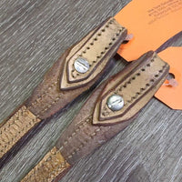Leather Split Reins, chicago screws *gc, stains, rubs, scrapes, stiff, creases

