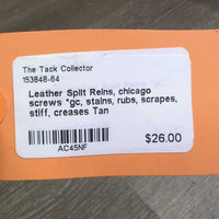 Leather Split Reins, chicago screws *gc, stains, rubs, scrapes, stiff, creases
