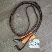 Narrow Braided Leather Barrel - Roper Loop Reins, snap, conway buckle *gc, clean, film, stains, twist, bent, stiff
