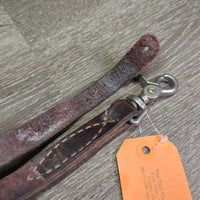 Narrow Braided Leather Barrel - Roper Loop Reins, snap, conway buckle *gc, clean, film, stains, twist, bent, stiff
