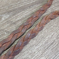 Narrow Braided Leather Barrel - Roper Loop Reins, snap, conway buckle *gc, clean, film, stains, twist, bent, stiff

