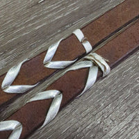 Thick Barrel - Roper Loop Reins, Silver Laces & ties *vgc, clean, mrn frayed & rubbed lace edges
