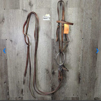 Headstall, 4.75" XLarge Loose Ring Bit, Split Reins *gc, BROKEN Rein End, missing Clip, dirt, scrapes, twists, stains
