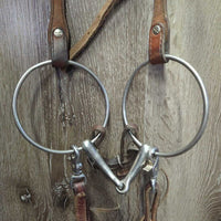 Headstall, 4.75" XLarge Loose Ring Bit, Split Reins *gc, BROKEN Rein End, missing Clip, dirt, scrapes, twists, stains
