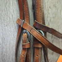 Headstall, 4.75" XLarge Loose Ring Bit, Split Reins *gc, BROKEN Rein End, missing Clip, dirt, scrapes, twists, stains
