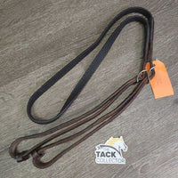 Thick Leather & Soft Rubber Roper - Barrel Loop Reins, 2x Conway Buckles *gc/fair, clean, stains, residue, film, v.creased, ?folds & wavy, xholes
