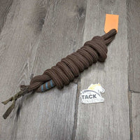 Nylon Horsemanship Lead Rope, loop & leather flapper ends, *gc/fair, rubs, frays, clean, faded, chewed/short leather ends, No Snap
