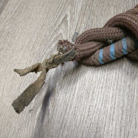 Nylon Horsemanship Lead Rope, loop & leather flapper ends, *gc/fair, rubs, frays, clean, faded, chewed/short leather ends, No Snap
