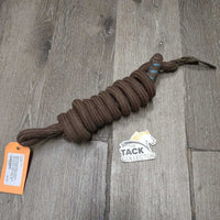 Nylon Horsemanship Lead Rope, loop & leather flapper ends, *gc/fair, rubs, frays, clean, faded, chewed/short leather ends, No Snap
