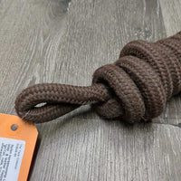 Nylon Horsemanship Lead Rope, loop & leather flapper ends, *gc/fair, rubs, frays, clean, faded, chewed/short leather ends, No Snap
