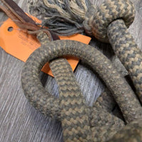 Horsemanship Rope, leather Flapper end *gc/fair, v.dirty, stains, stretched/thin end, knotted
