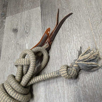 Horsemanship Rope, leather Flapper end *gc/fair, v.dirty, stains, stretched/thin end, knotted
