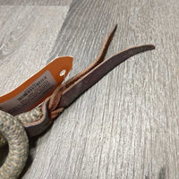 Horsemanship Rope, leather Flapper end *gc/fair, v.dirty, stains, stretched/thin end, knotted

