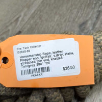 Horsemanship Rope, leather Flapper end *gc/fair, v.dirty, stains, stretched/thin end, knotted
